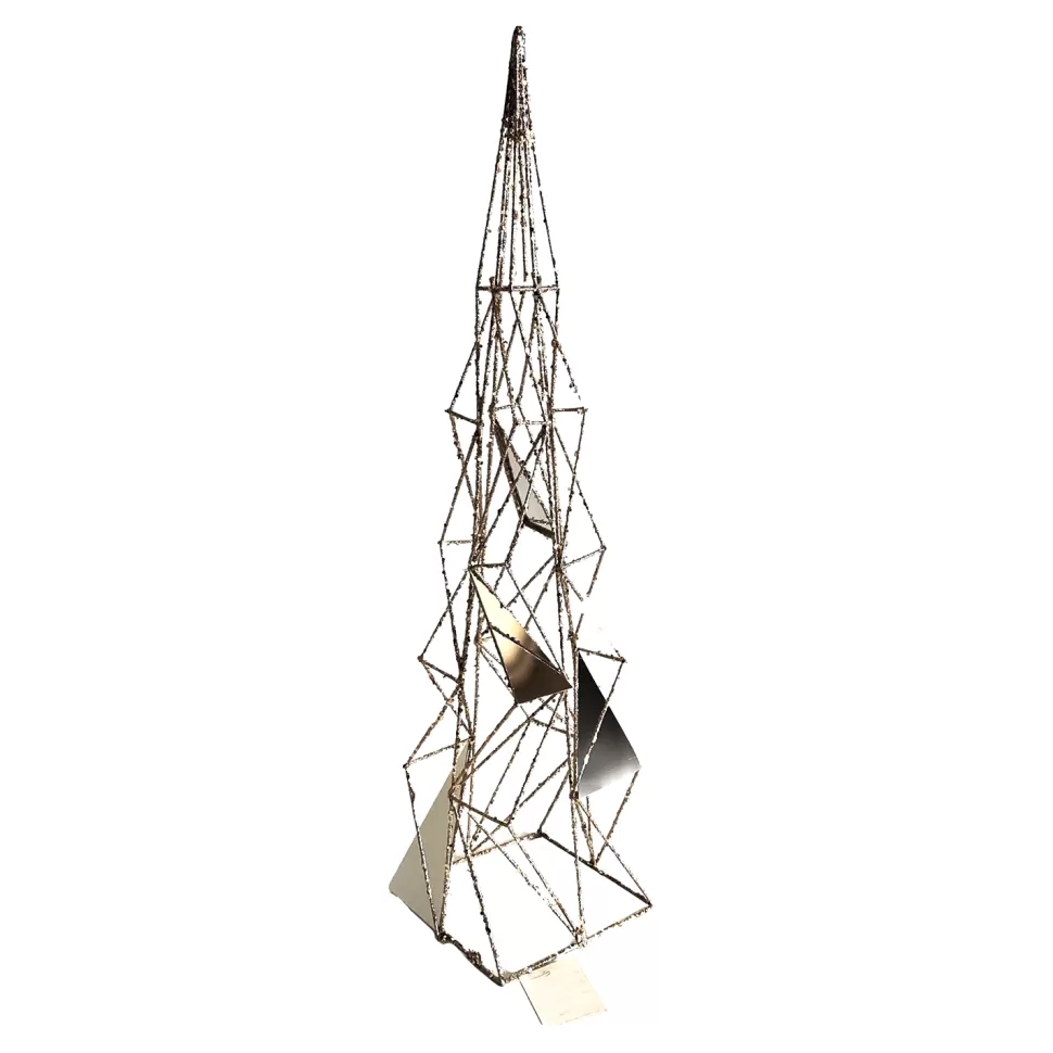 Christmas Forever CONE TREE GEOMETRIC WIRE 23.5″ W/ MIRROR & CHAMPAGNE GLITTER