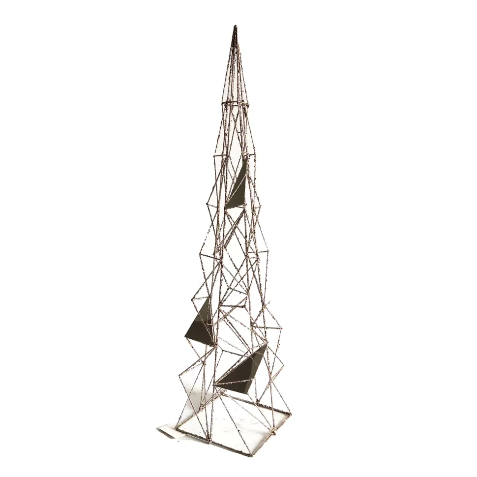Christmas Forever CONE TREE GEOMETRIC WIRE 31.5″ W/ MIRROR & CHAMPAGNE GLITTER
