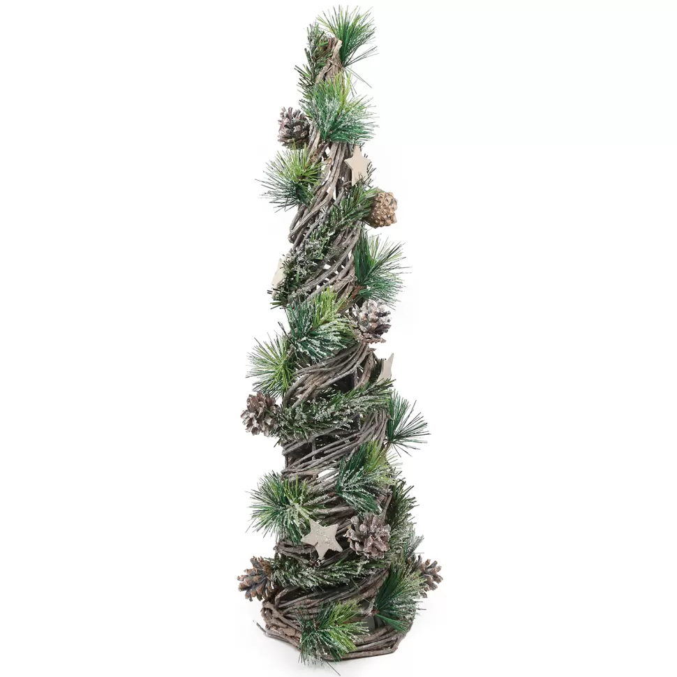 Christmas Forever CONE TREE NATURAL/ GRAY FROSTED 21.5 W/ PINE, CONES & STARS