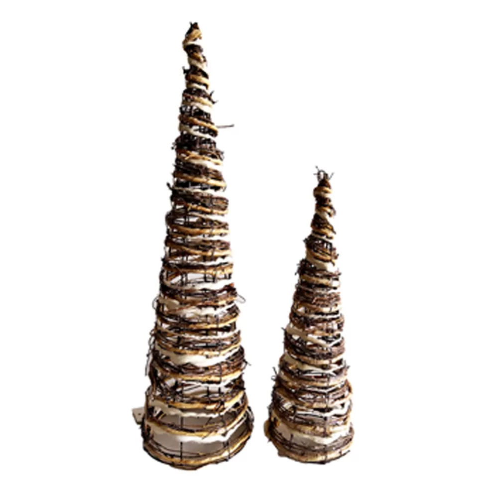 Christmas Forever CONE TREE NATURAL/WHITE ROPE 15.5″/23.5″ WITH GLITTER SET OF 2