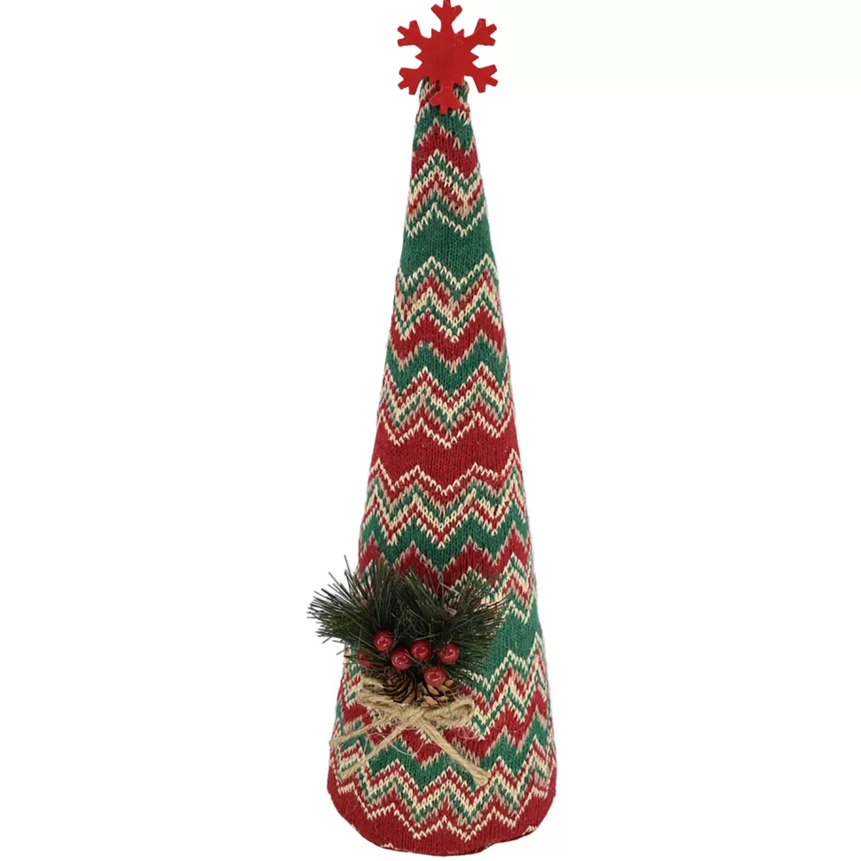 Christmas Forever CONE TREE PLUSH 15″ W/ SNOWFLAKE, BERRIES & NEEDLE PINE RED/GREEN