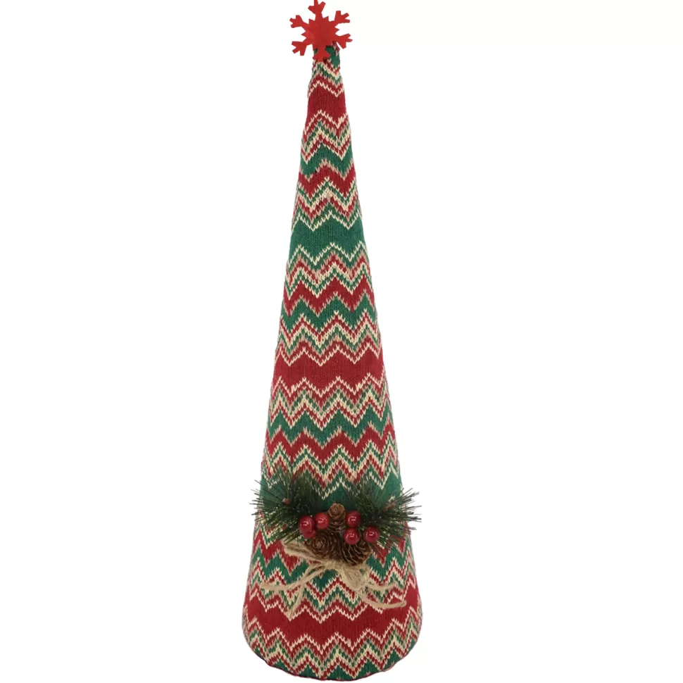 Christmas Forever CONE TREE PLUSH 20″ W/ SNOWFLAKE, BERRIES & NEEDLE PINE RED/GREEN