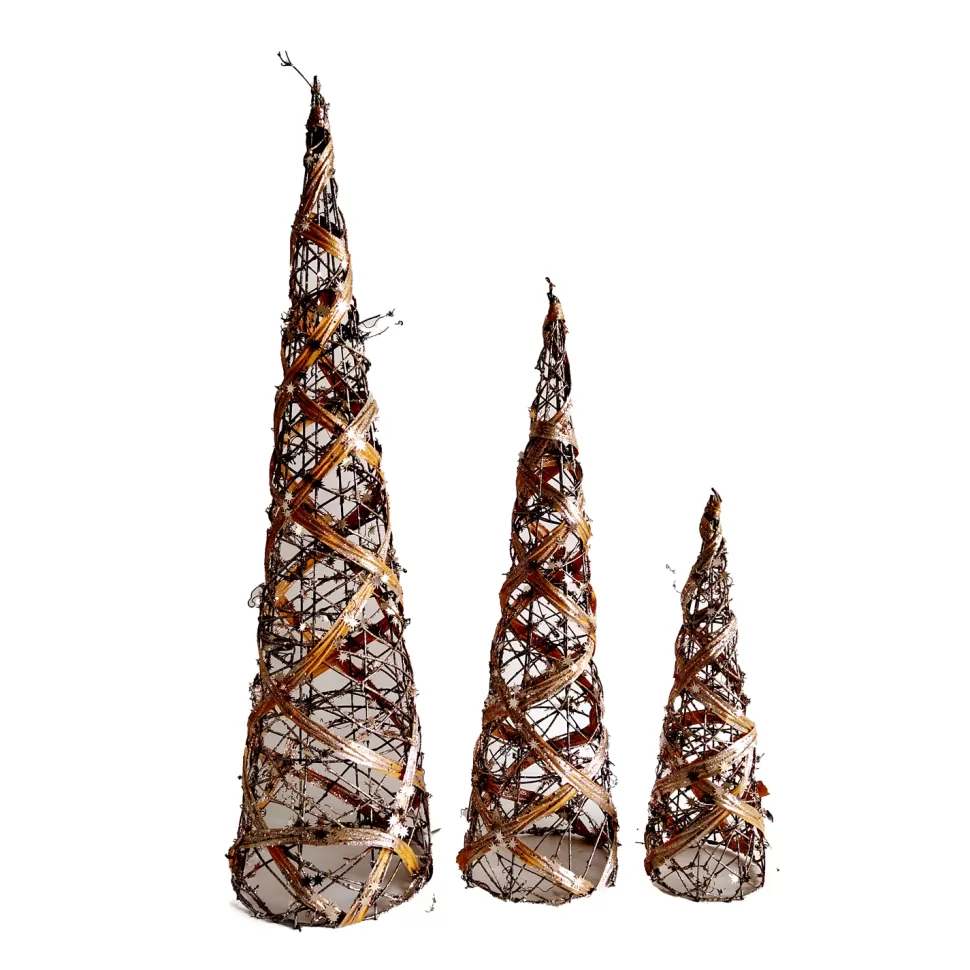 Christmas Forever CONE TREE RATTAN 15.5″/23.5″/31.5″ WITH GLITTER SET OF 3