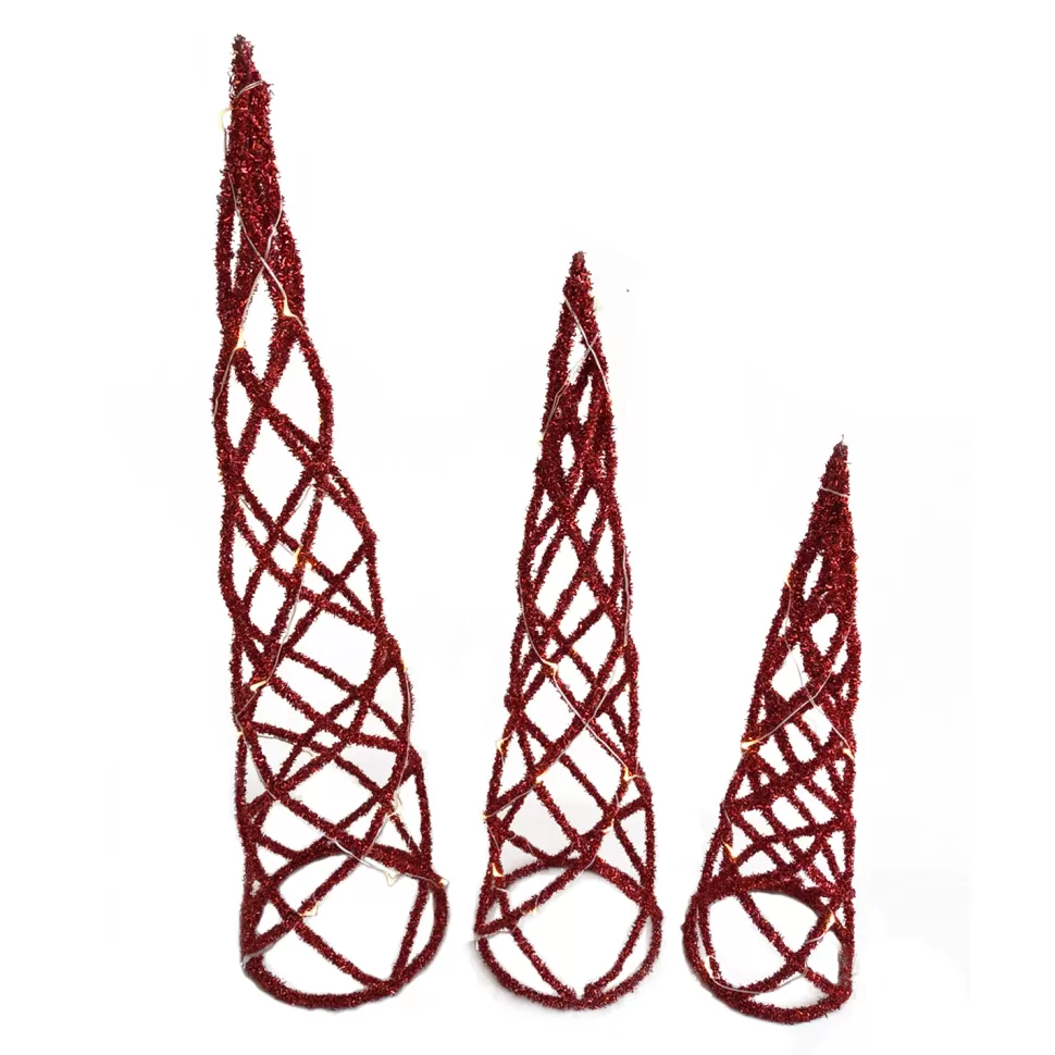 Christmas Forever CONE TREE WIRE SET 16”/20”/24” W/ RED GLITTER LED LIGHTS 3AA BATTERY W/TIMER