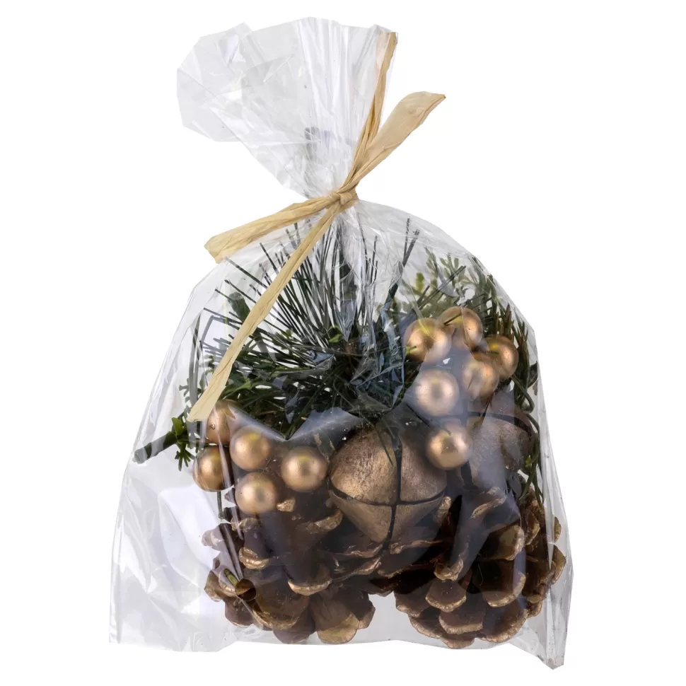 Christmas Forever CRAFT BAG 5″X6″ COPPER BERRIES & BELLS W/ PINE CONES