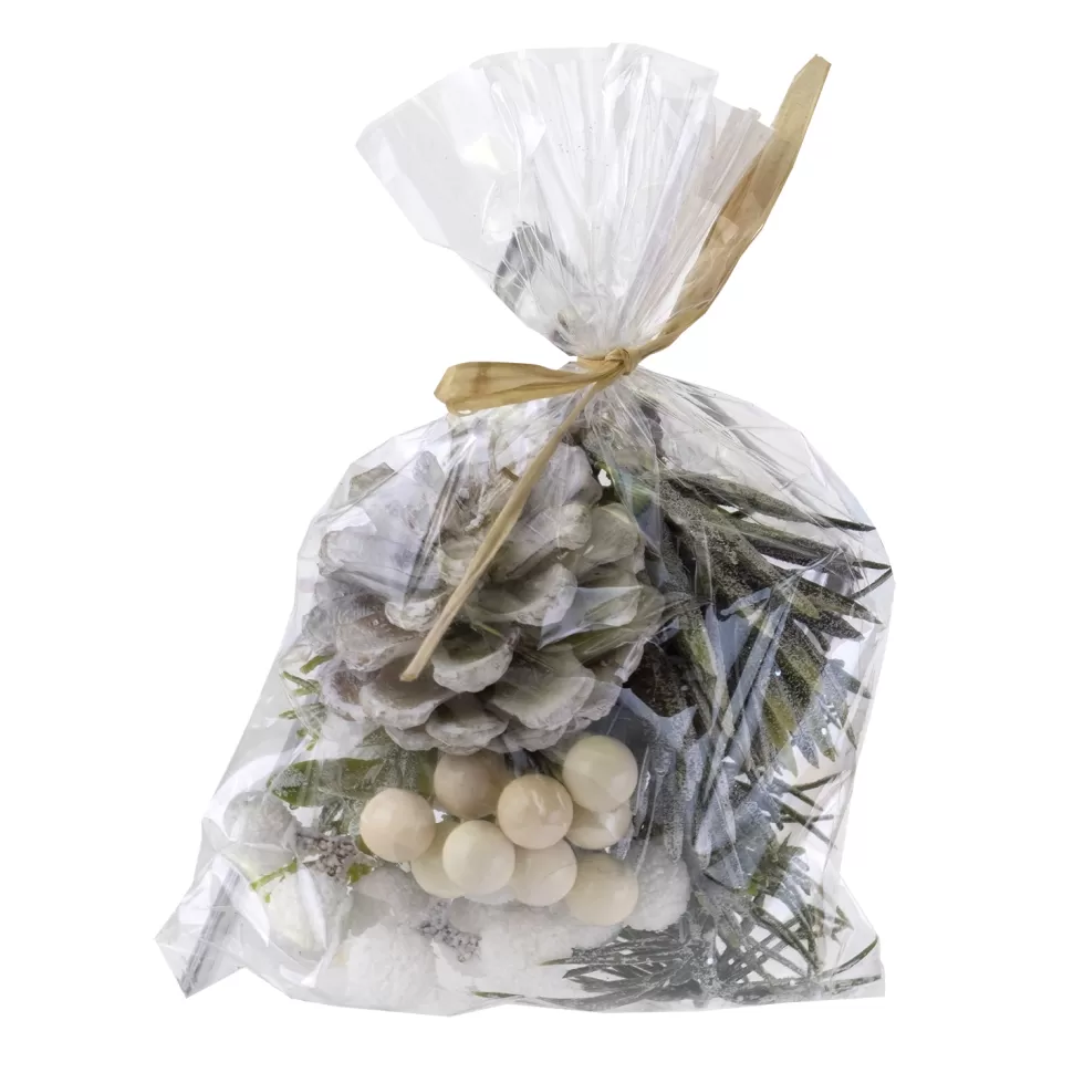 Christmas Forever CRAFT BAG 5″X6″ FROSTED WHITE BERRIES & MIXED PINE W/ PINE CONES