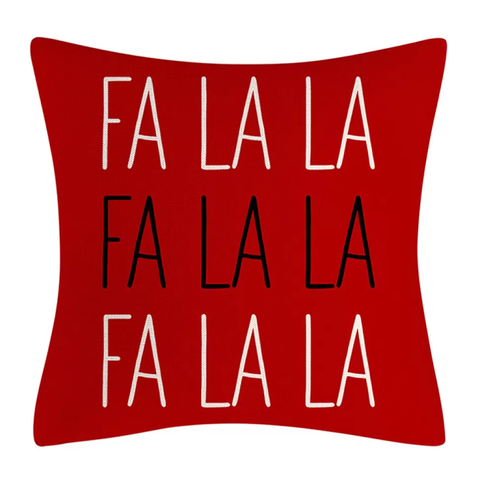 Christmas Forever CUSHION DECORATIVE 16″x16″ “FA LA LA” RED/WHITE/BLACK