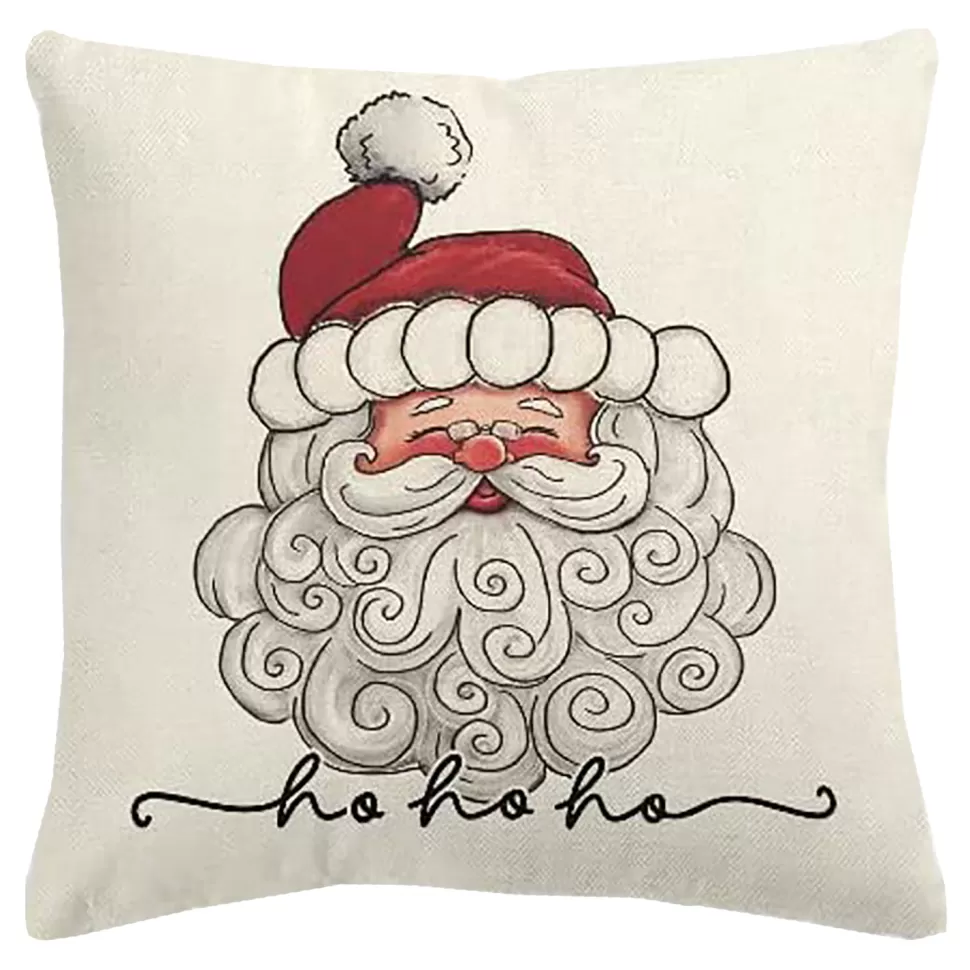 Christmas Forever CUSHION DECORATIVE 16″x16″ “HO HO HO” IVORY/RED