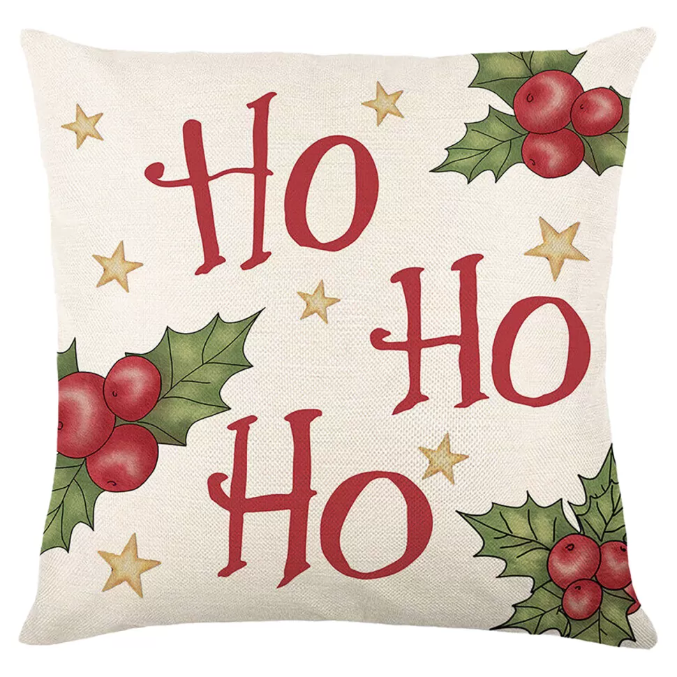 Christmas Forever CUSHION DECORATIVE 16″x16″ “HO HO HO” IVORY/RED/GREEN