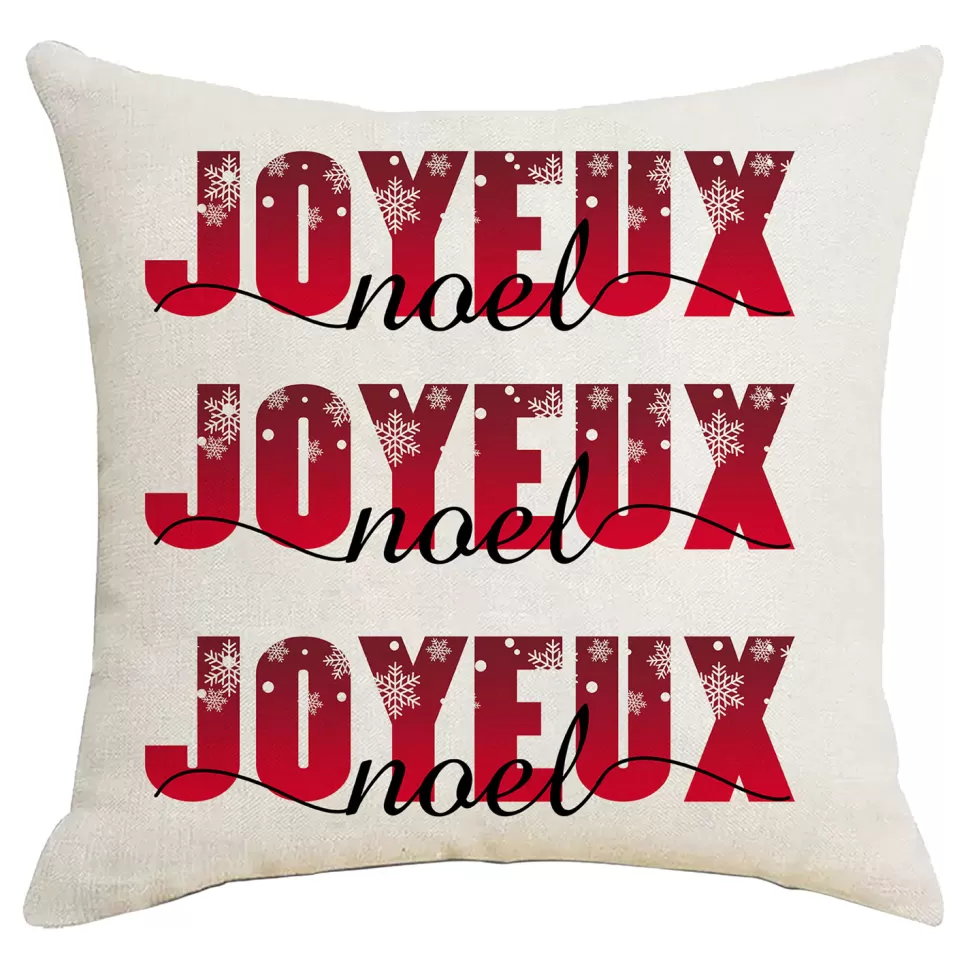 Christmas Forever CUSHION DECORATIVE 16″x16″ “JOYEUX, NOEL” IVORY/RED