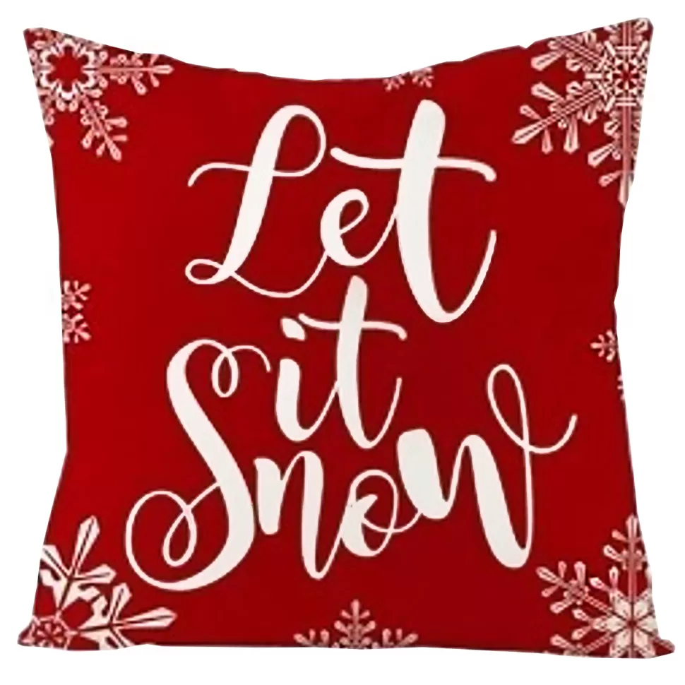 Christmas Forever CUSHION DECORATIVE 16″x16″ “LET IT SNOW” RED/WHITE