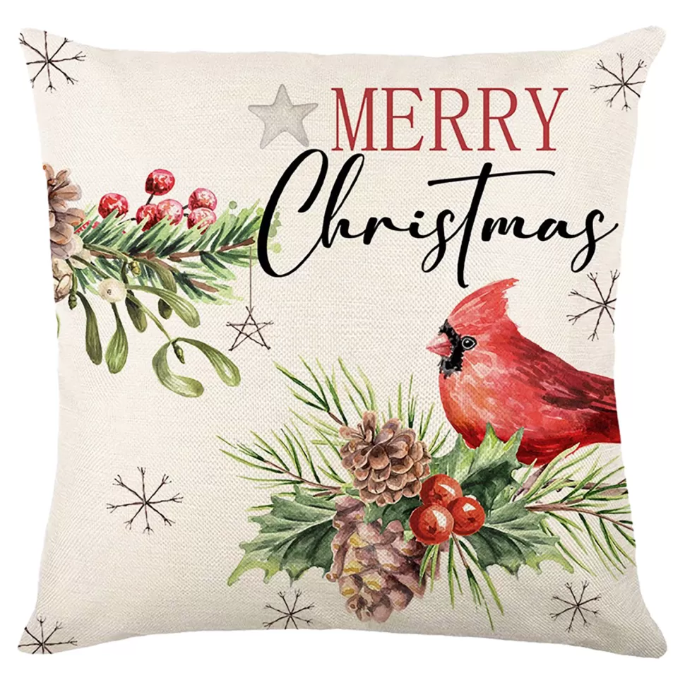 Christmas Forever CUSHION DECORATIVE 16″x16″ “MERRY CHRISTMAS” IVORY/RED/GREEN