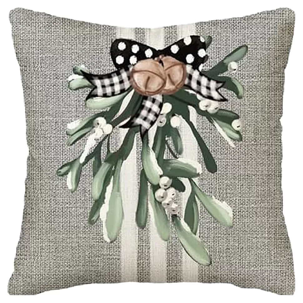 Christmas Forever CUSHION DECORATIVE 16″x16″ MISTLETOE GRAY/IVORYBLACK