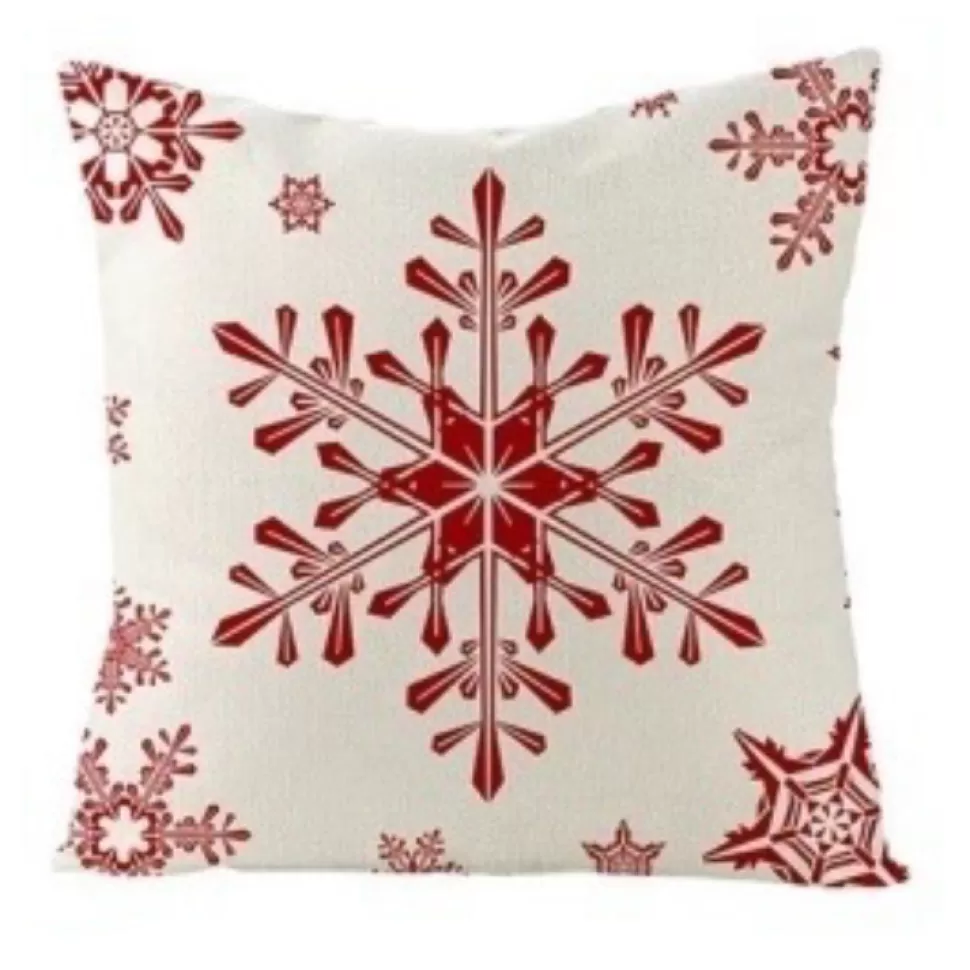 Christmas Forever CUSHION DECORATIVE 16″x16″ SNOWFLAKE IVORY RED