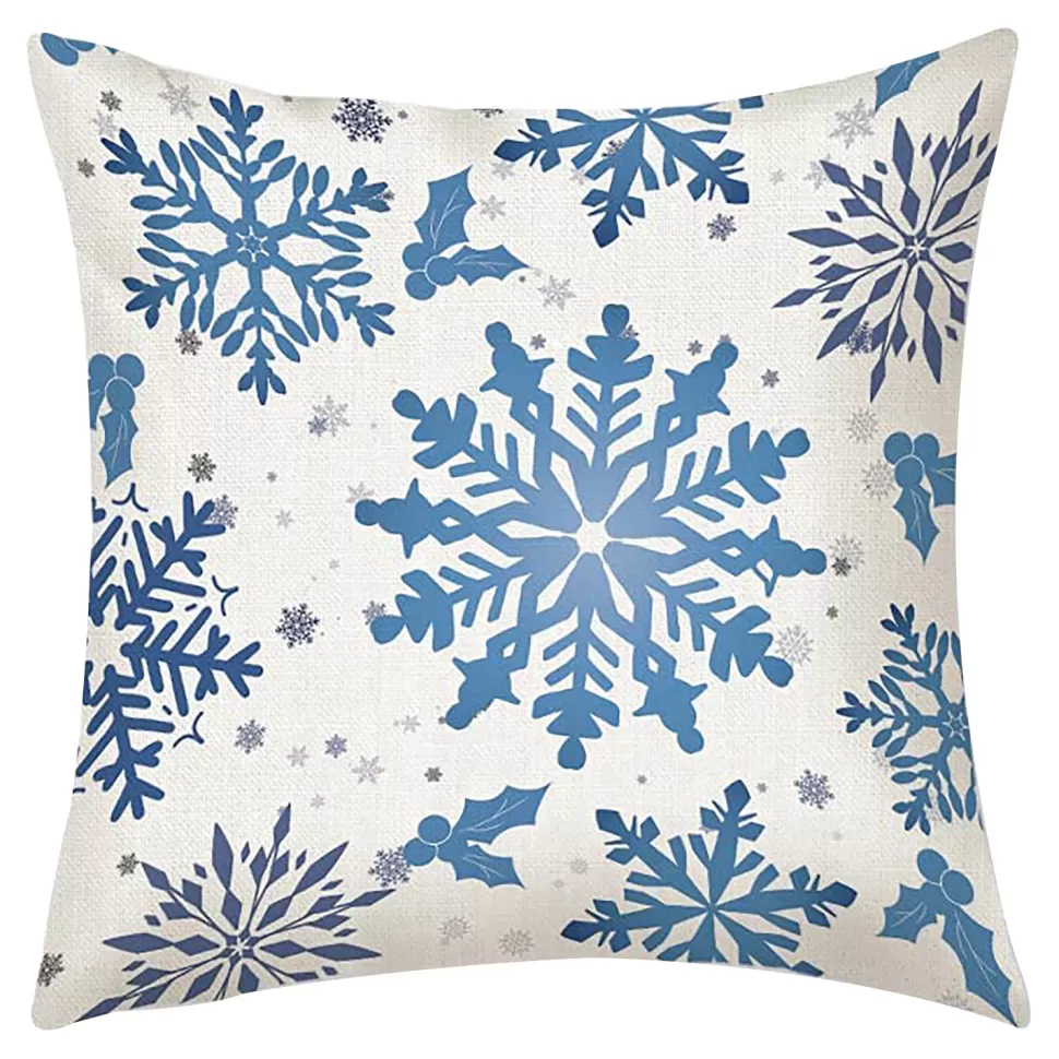 Christmas Forever CUSHION DECORATIVE 16″x16″ SNOWFLAKES WHITE/BLUE