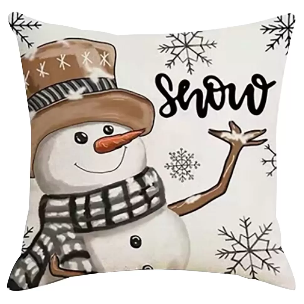 Christmas Forever CUSHION DECORATIVE 16″x16″ SNOWMAN IVORY/GRAY/BROWN