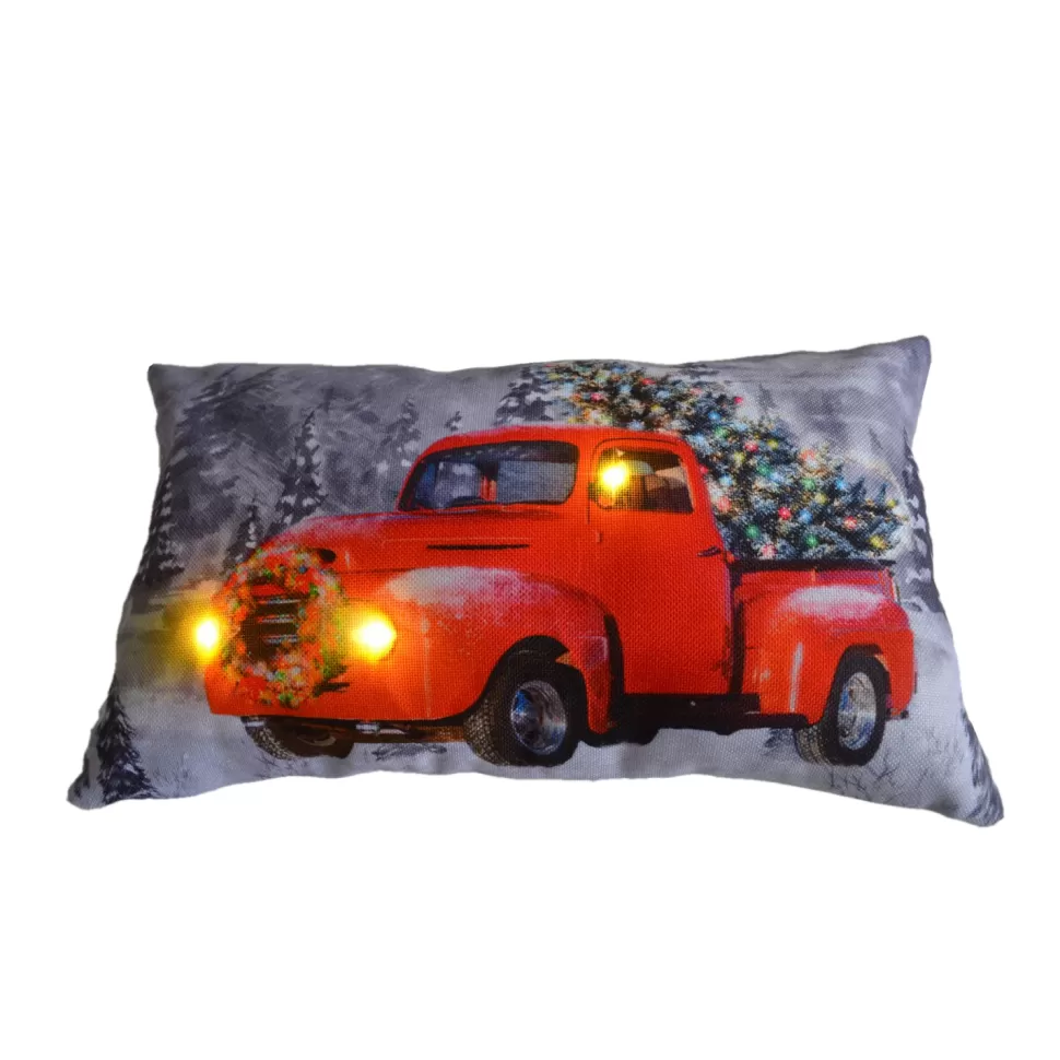 Christmas Forever CUSHION LIGHTED 20″X12″ 3 LED+6/18 TIMER RED TRUCK W/ TREE
