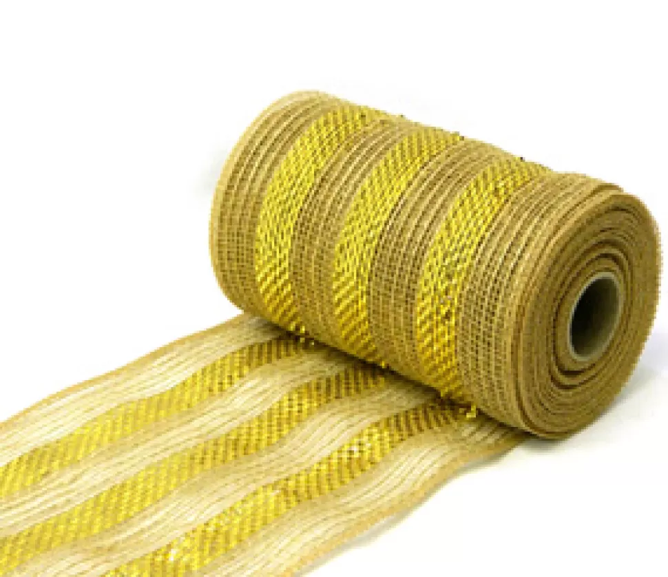 Christmas Forever DECOR MESH 06″ X 10 YDS NATURAL W/ GOLD METALLIC STRIPES