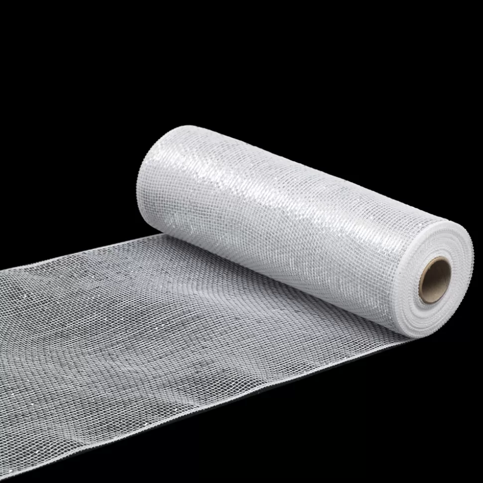 Christmas Forever DECOR MESH 10.5″x10 YDS SF WHITE SILVER FULL SPARKLE
