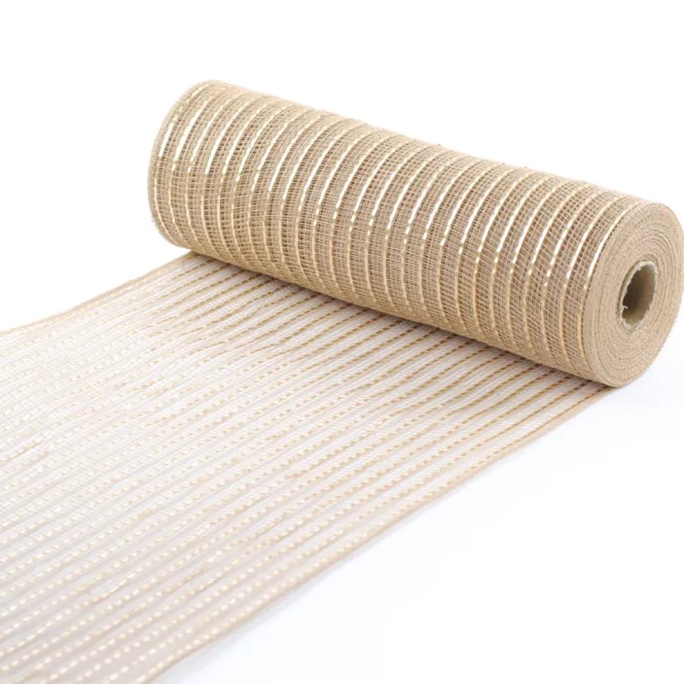 Christmas Forever DECOR MESH 10.5″x10 YDS SM GOLD/MATTE GOLD LINES