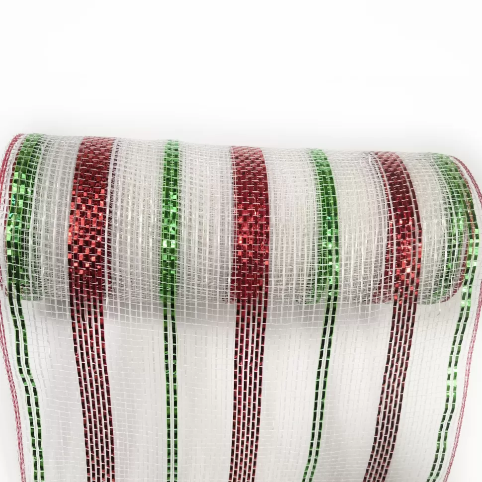 Christmas Forever DECOR MESH 10” X 10 YDS WHITE RED GREEN