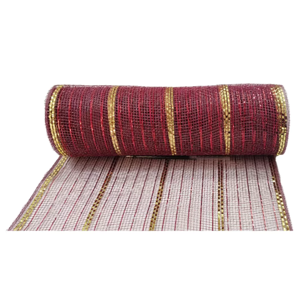 Christmas Forever DECOR MESH 10x10 YDS LN BURGUNDY W/ RED & GOLD METALLIC