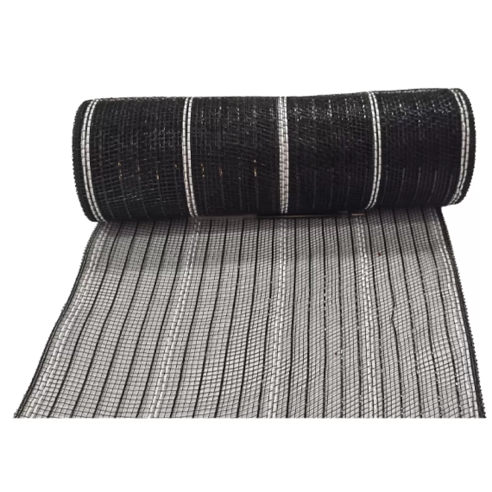 Christmas Forever DECOR MESH 10x10 YDS LN BLACK W/ BLACK & WHITE METALLIC