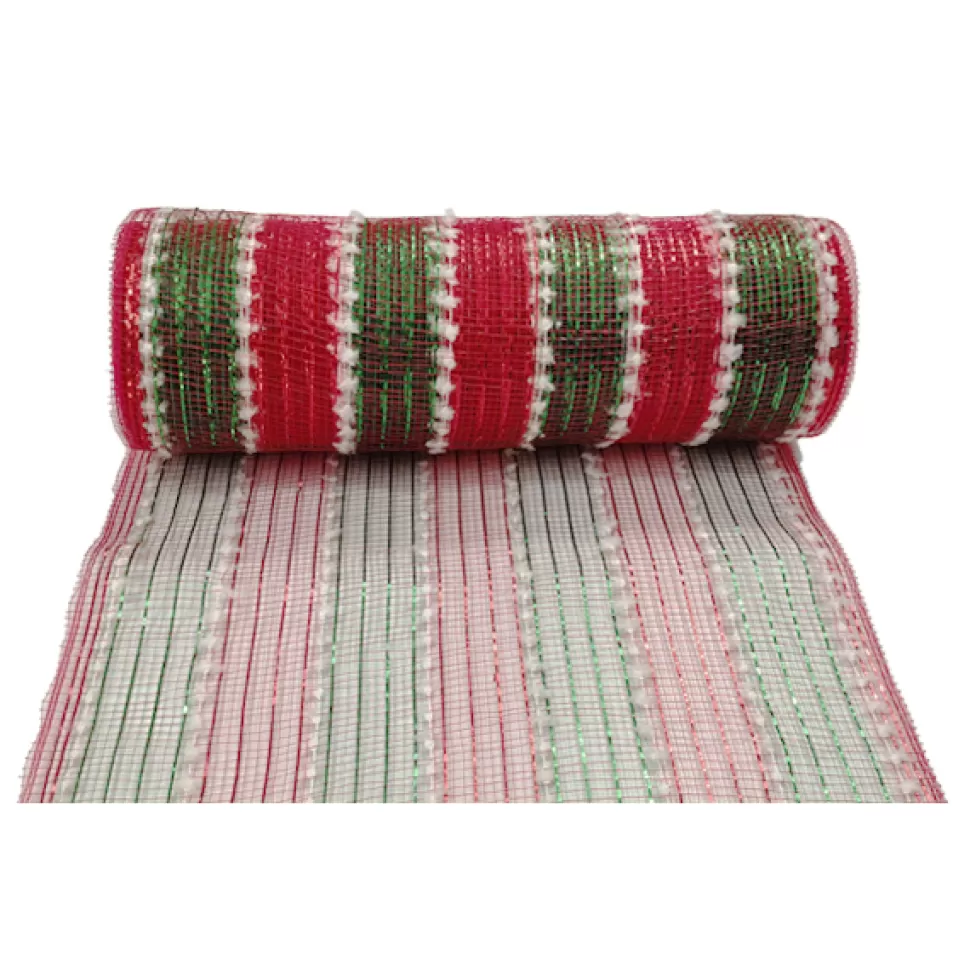 Christmas Forever DECOR MESH 10x10 YDS LN RED EMERALD W/ RED & EMERALD METALLIC, WHITE ROPE