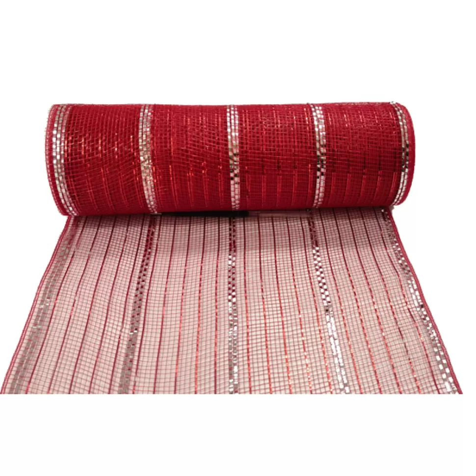 Christmas Forever DECOR MESH 10x10 YDS LN RED W/ RED & SILVER METALLIC