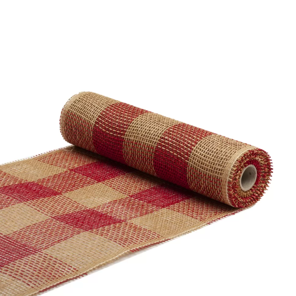 Christmas Forever DECOR MESH 12″ X 5 YDS RED/ TAN CHECK BURLAP LOOK