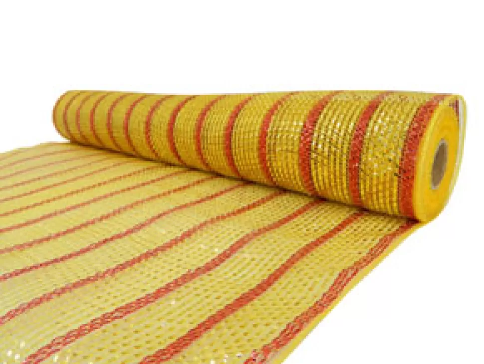 Christmas Forever DECOR MESH 21″ X 10 YDS GOLD W/ RED STRIPE