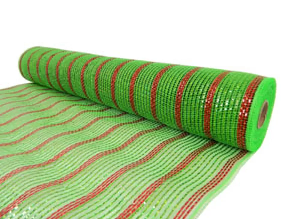Christmas Forever DECOR MESH 21″ X 10 YDS GREEN (LIME) W/RED STRIPE