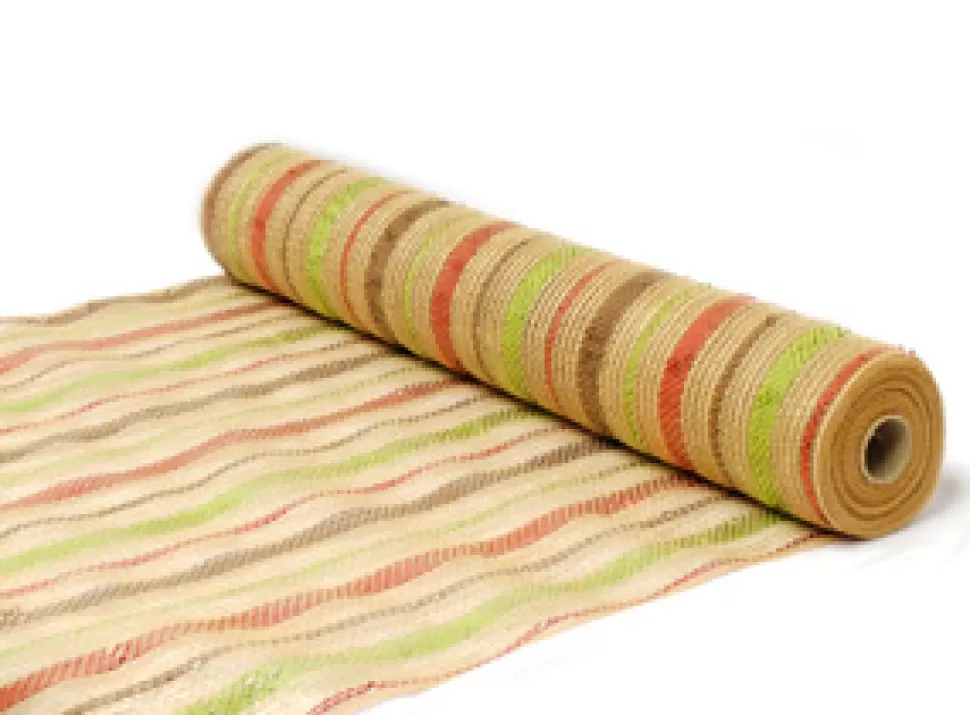 Christmas Forever DECOR MESH 21″ X 10 YDS NATURAL W/JUTE & CHOCO/ LIME/ RED STRIPES