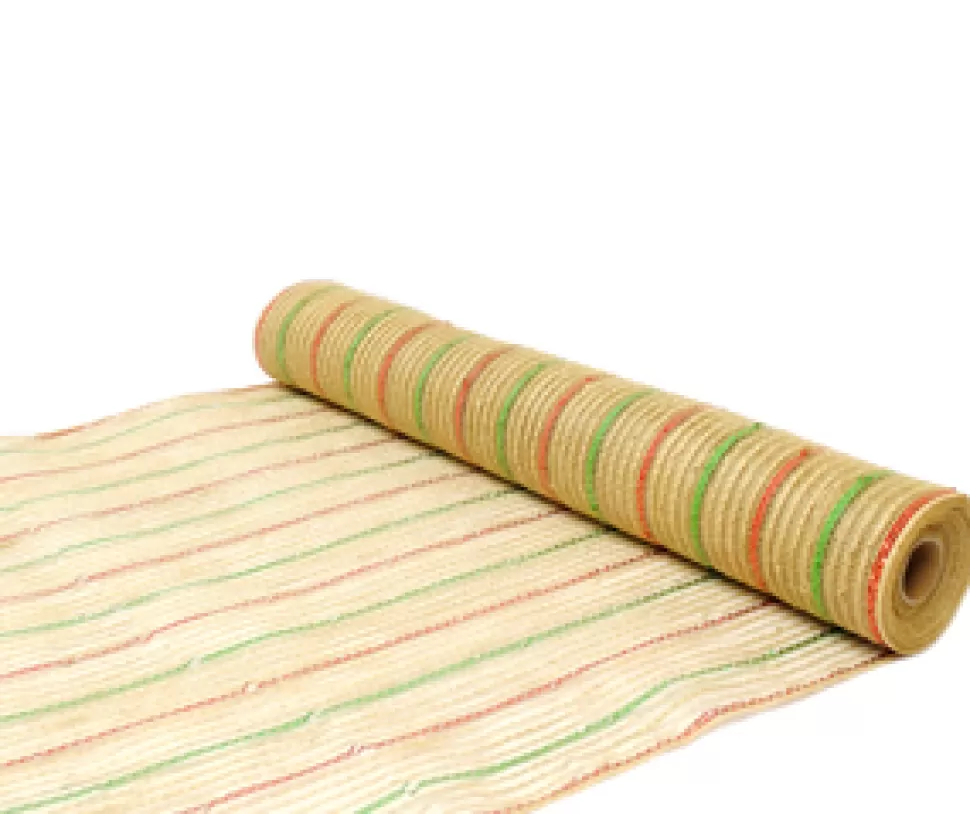 Christmas Forever DECOR MESH 21″ X 10 YDS NATURAL W/JUTE & RED/ GREEN STRIPES