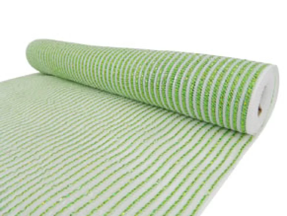 Christmas Forever DECOR MESH 21″ X 10 YDS WHITE/ CHARTREUSE PIN STRIPE