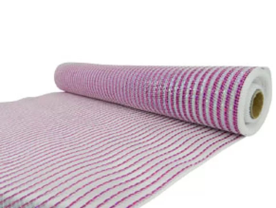 Christmas Forever DECOR MESH 21″ X 10 YDS WHITE/ FUCHSIA PIN STRIPE