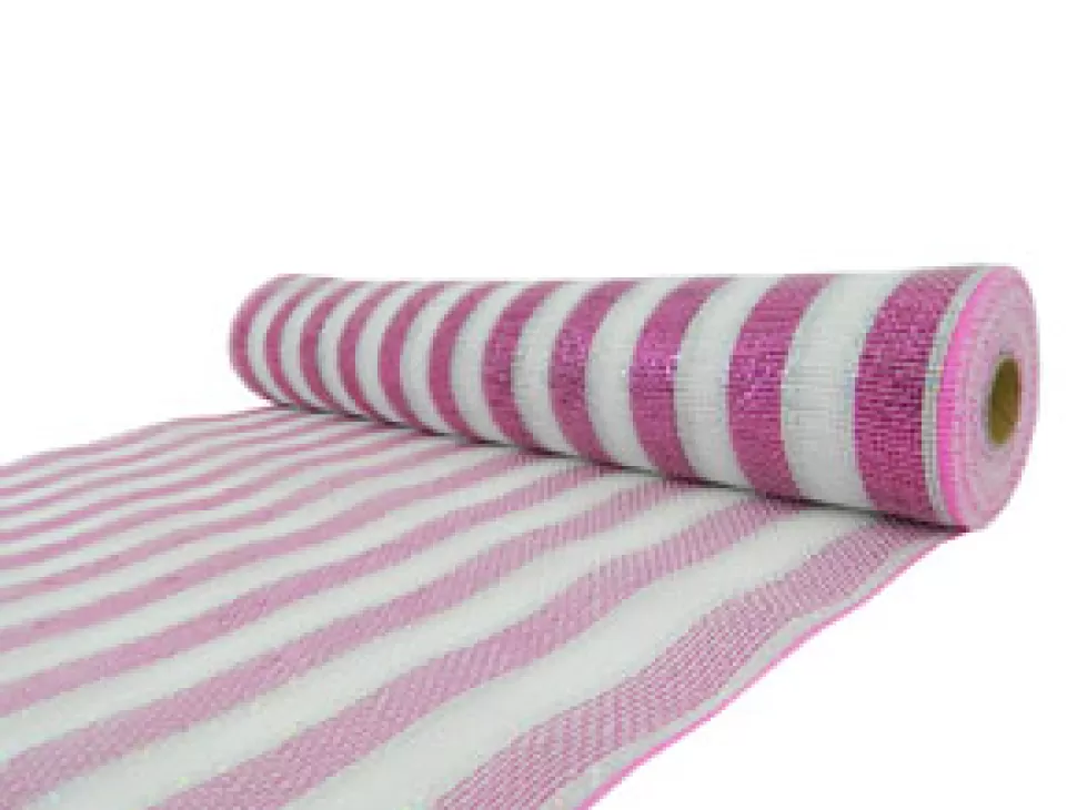 Christmas Forever DECOR MESH 21″ X 10 YDS WHITE W/ FUCHSIA/SILVER STRIPE