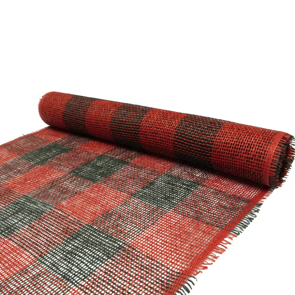 Christmas Forever DECOR MESH 21″ X 5 YDS RED/ BLACK CHECKER BURLAP LOOK