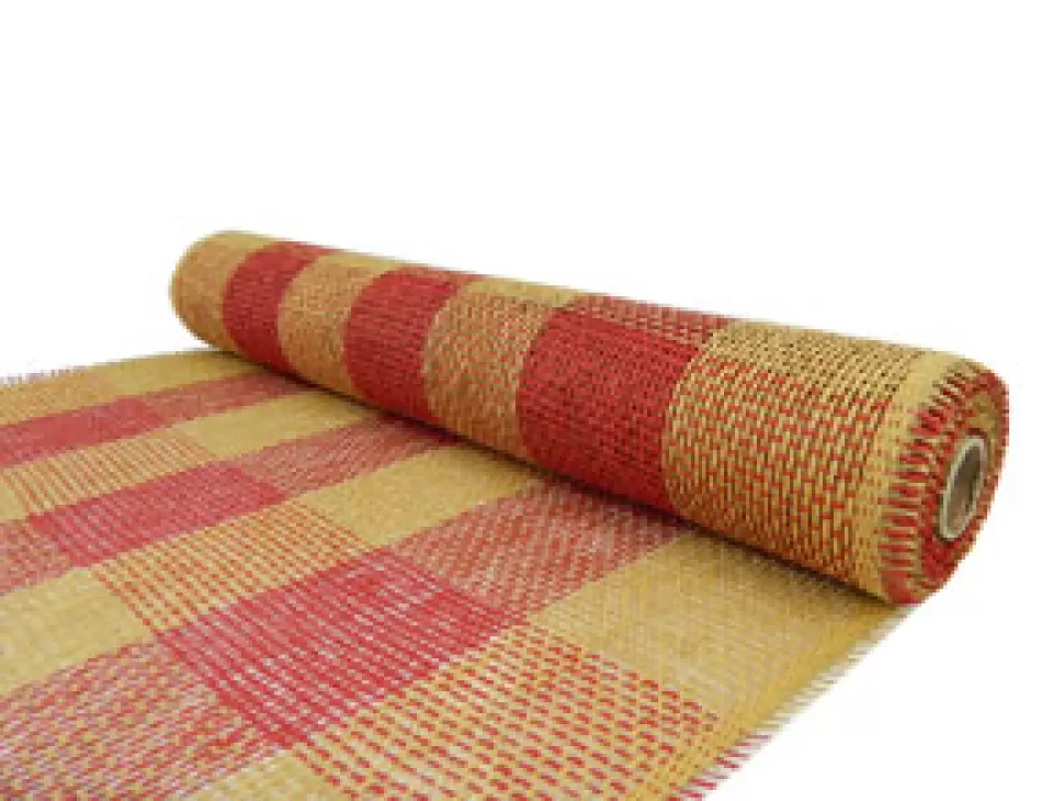 Christmas Forever DECOR MESH 21″ X 5 YDS RED/ TAN CHECK BURLAP LOOK