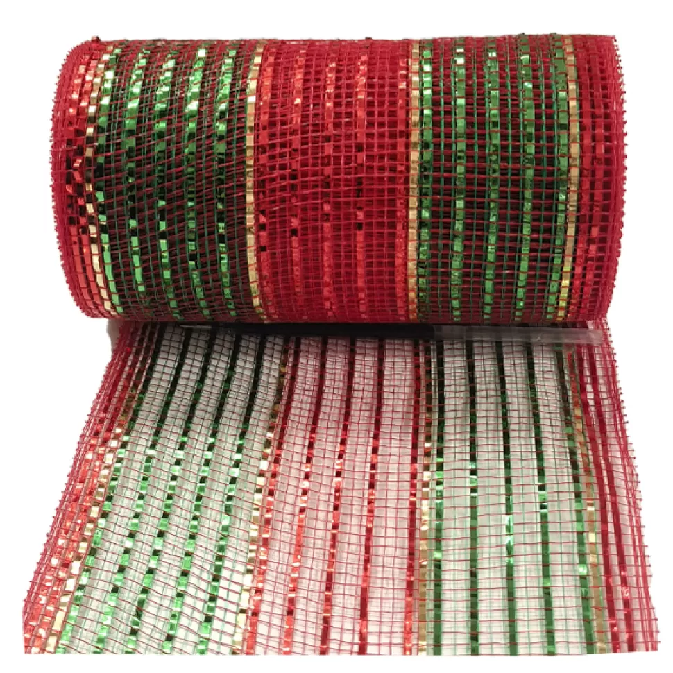 Christmas Forever DECOR MESH 6”x10 YDS. RED EMERALD W/ RED, EMERALD & CHAMAPAGNE METALLIC