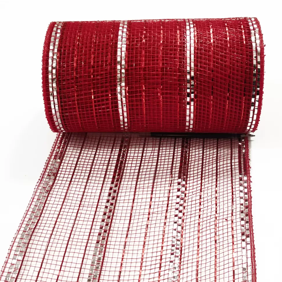 Christmas Forever DECOR MESH 6”x10 YDS. RED W/ RED & SILVER METALLIC