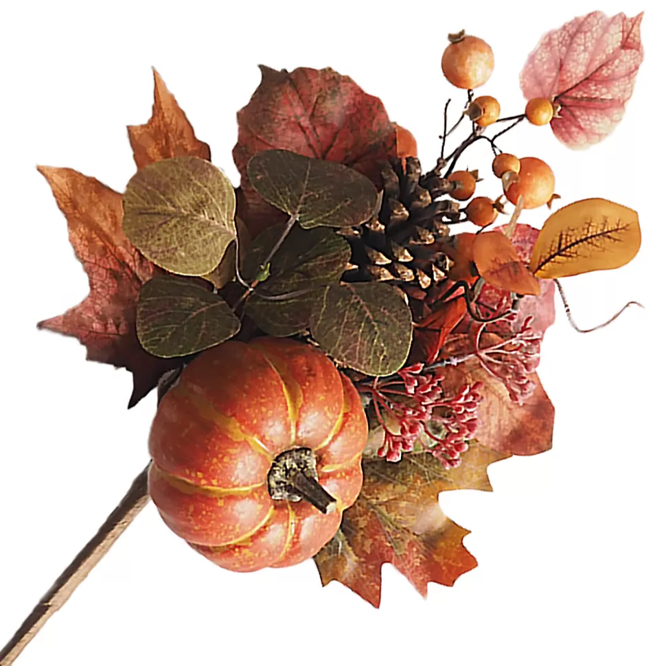 Christmas Forever FALL SPRAY 20″ PUMPKIN/PINECONE/MAPLE LEAVES W/ BERRIES ORANGE/MULTI