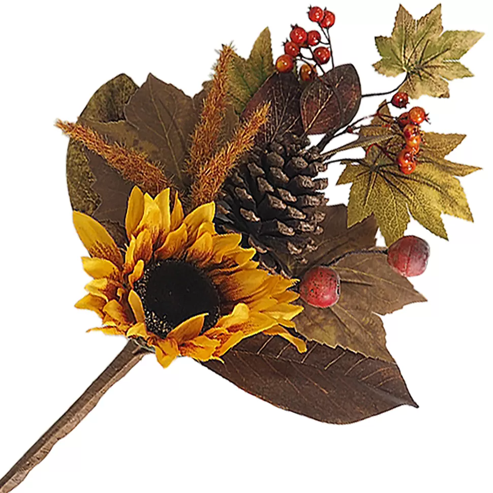 Christmas Forever FALL SPRAY 20″ SUNFLOWER/PUMPKIN PINECONE W/ MIXED LEAF ORANGE/YELLOW