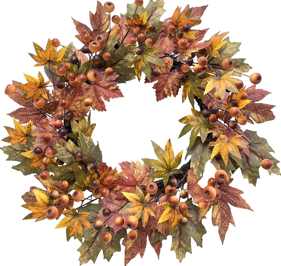 Christmas Forever FALL WREATH 22″ MAPLE LEAF/BERRY ORANGE/MULTI