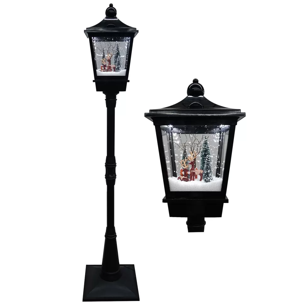 Christmas Forever FLOOR LANTERN WITH REINDEER SNOWING SCENE 74″