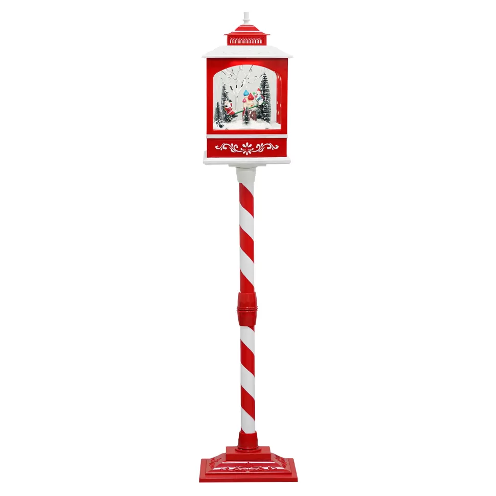 Christmas Forever FLOOR RETRO STREET LAMP WITH SANTA & SNOWMAN SEE-SAW SNOWING SCENE 49″