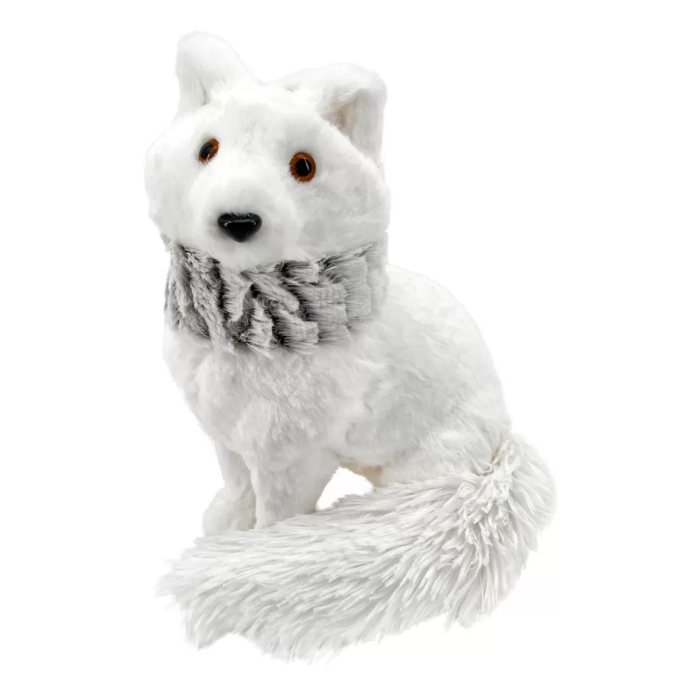 Christmas Forever FOX WHITE SITTING 11.5″ FUR W/ GRAY SCARF