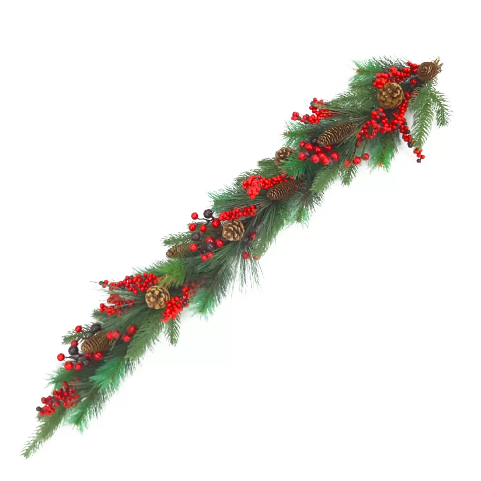 Christmas Forever GARLAND GRN 48″ RED CLUSTER BERRY W/ PINE & CONES