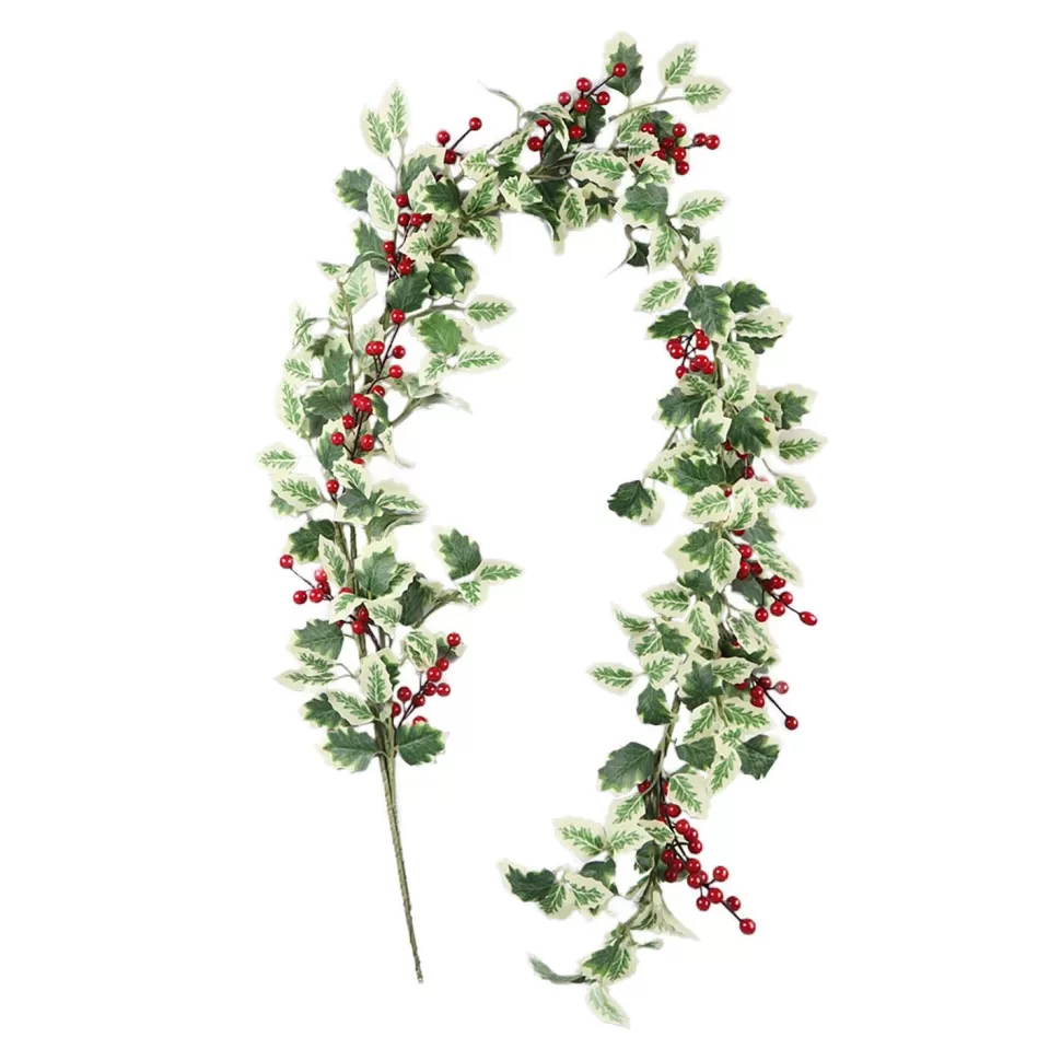 Christmas Forever GARLAND GRN 60″ HOLLY LEAF W/RED BERRY