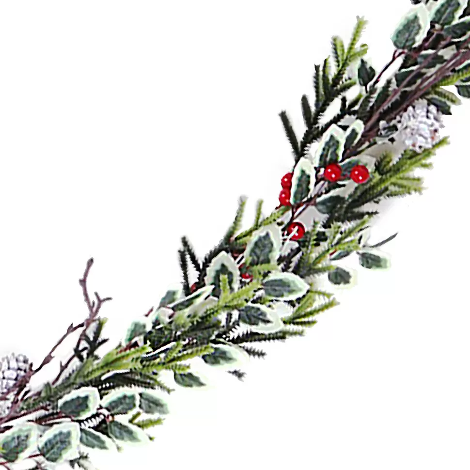 Christmas Forever GARLAND GRN 72″ HOLLY LEAF, RED BERRY & MIXED GREENERY